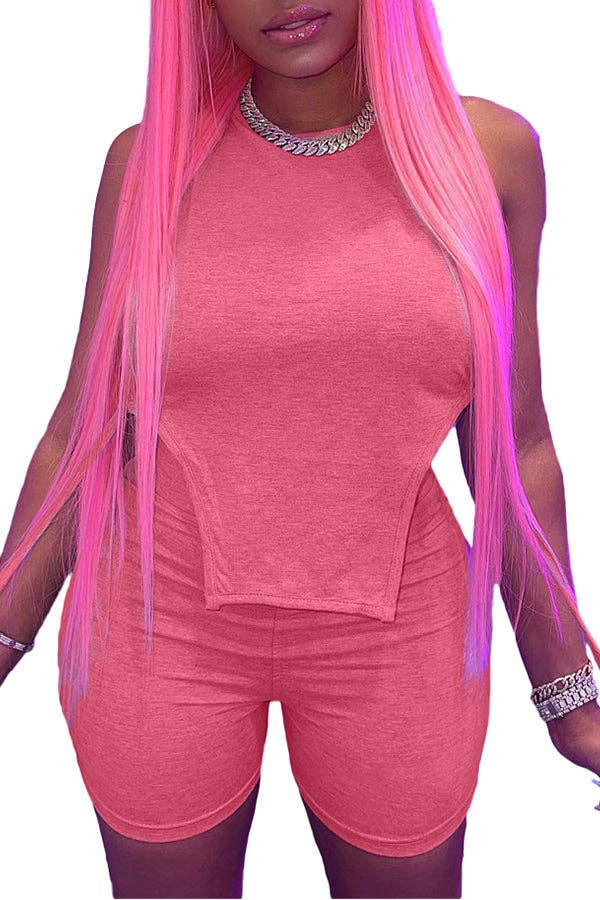 MB Fashion Wholesale - Wholesale Lounge Set - Women's - MB FASHION Sleeveless Crop Top and High-Waist Shorts 268T7