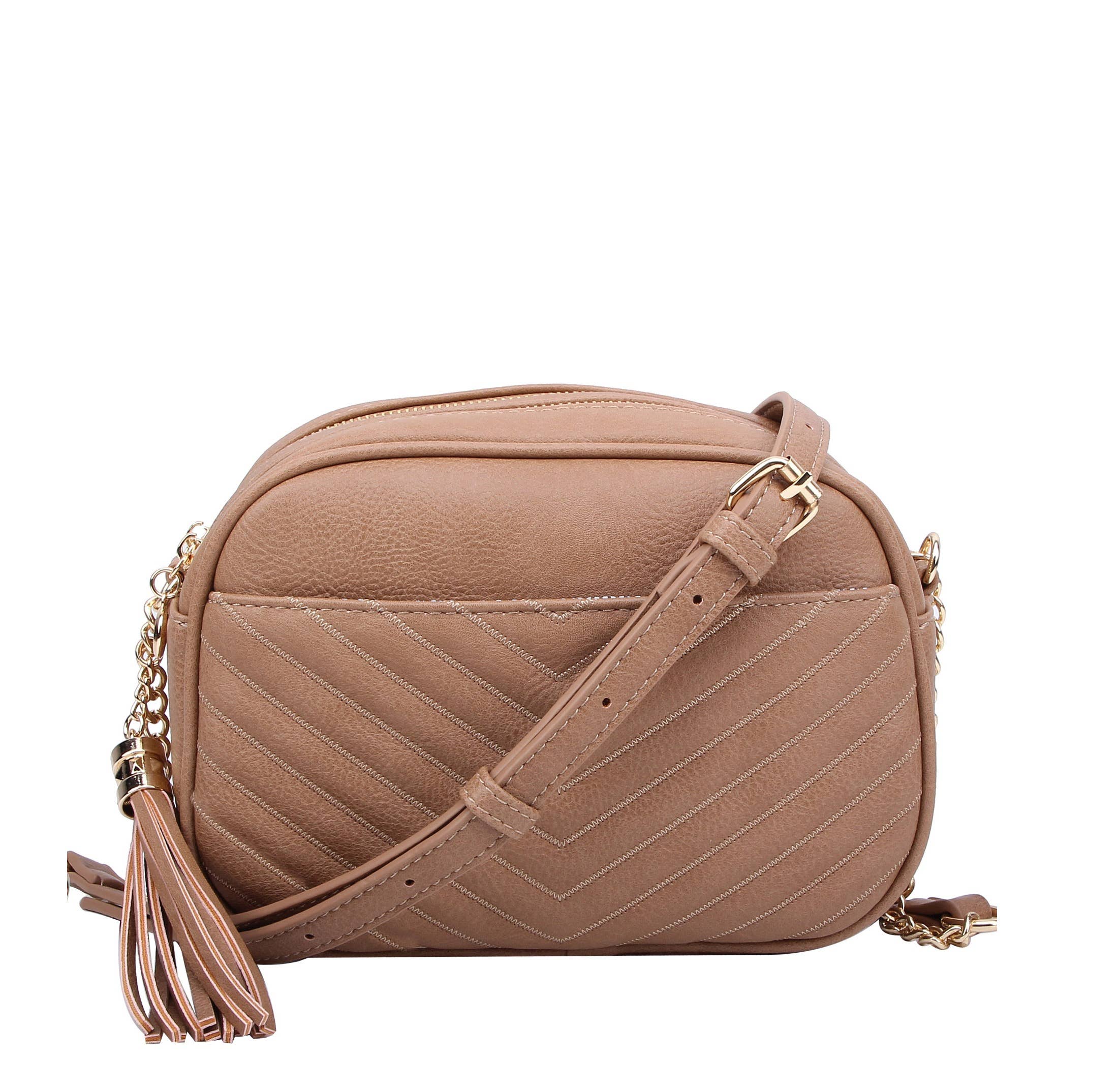 MiMi Wholesale - Vente Sac à bandoulière – femme - Sac à bandoulière Veronica à pompons cousus en V avec fermeture éclair18