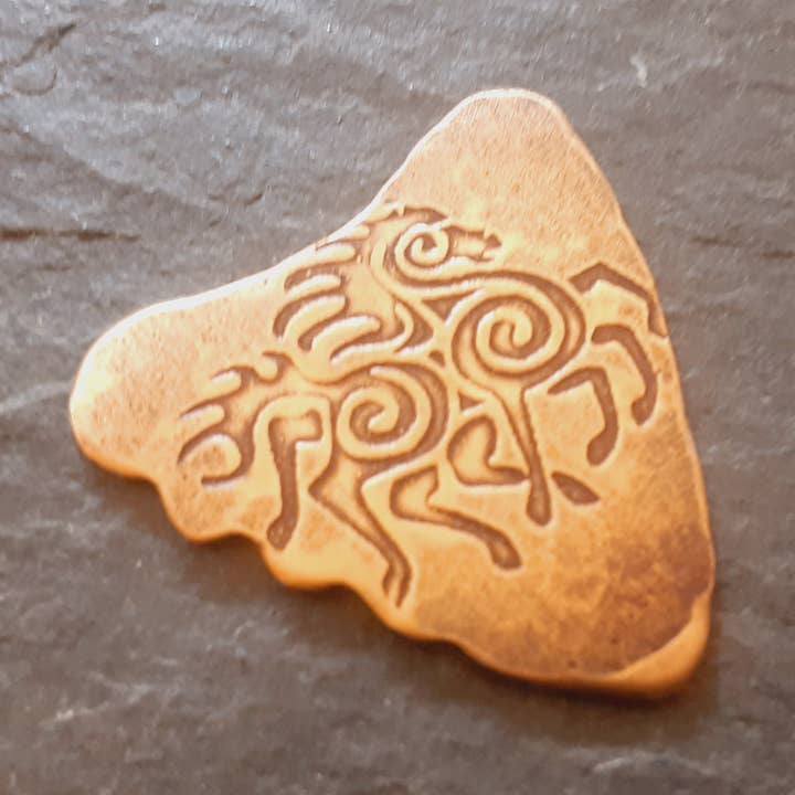 bronze shark tooth guitar pick with sleipnir - playable for wholesale by NiciArt LLC
