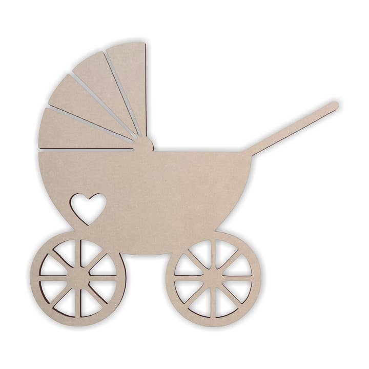 Kinderwagen mit Herz, Holzausschnitt, Wanddeko für den Großhandel von Jess and Jessica