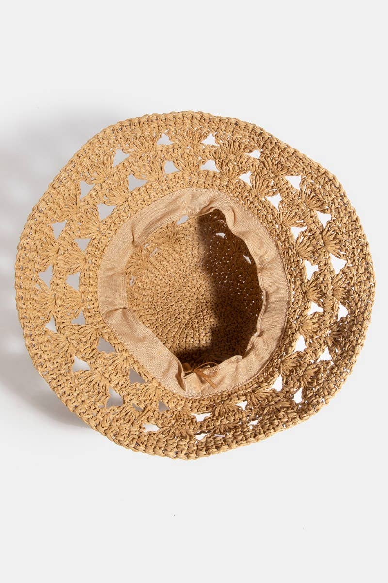 Collections by Fame Accessories – Chapéu de pescador - Mulher por atacado – Chapéu de Balde Trançado de Palha com Ventilação3