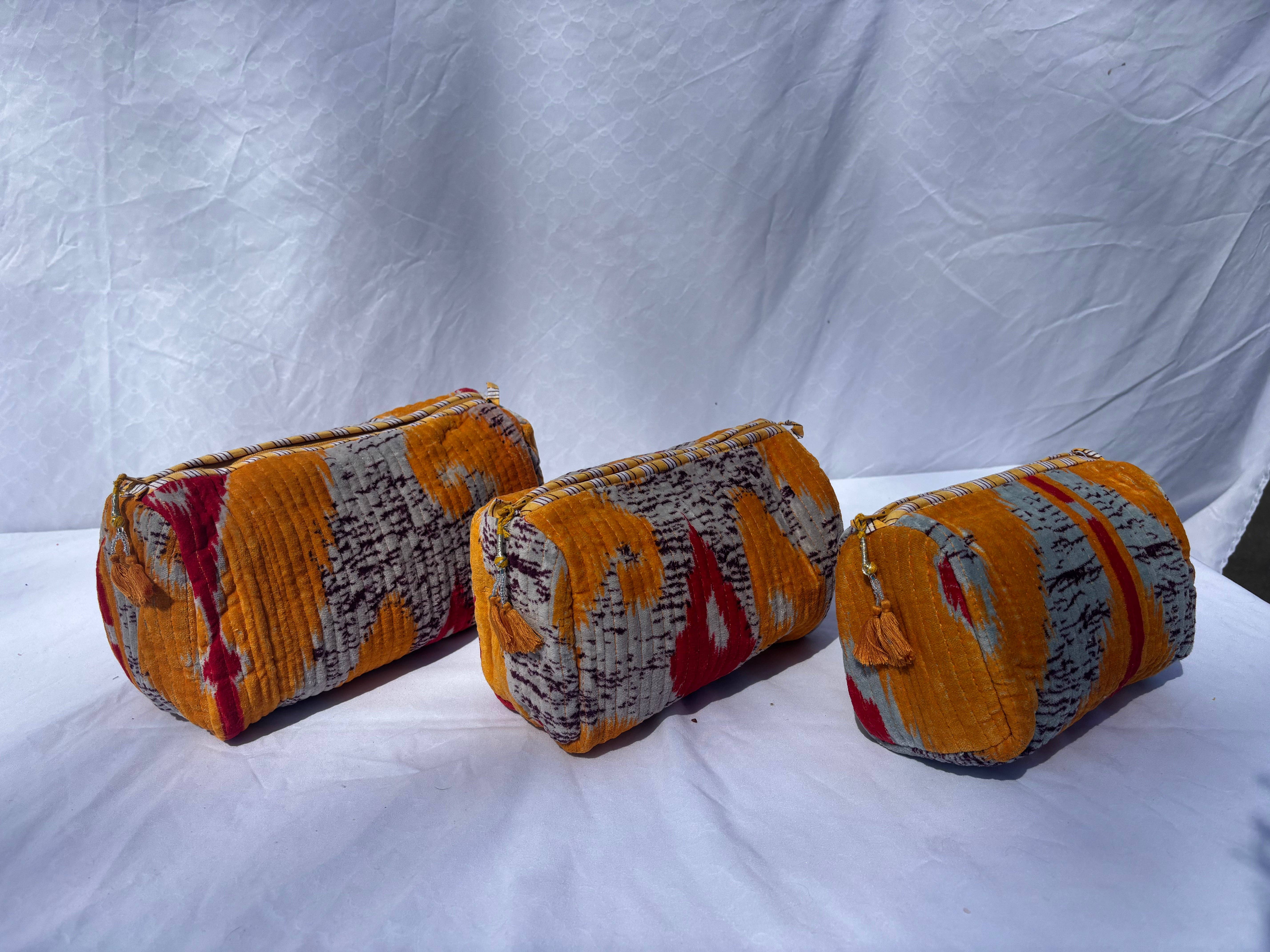 Tibet Handicrafts LLC - Wholesale Travel Set - Orange Vibes Velvet 3 Piece Travel Set4