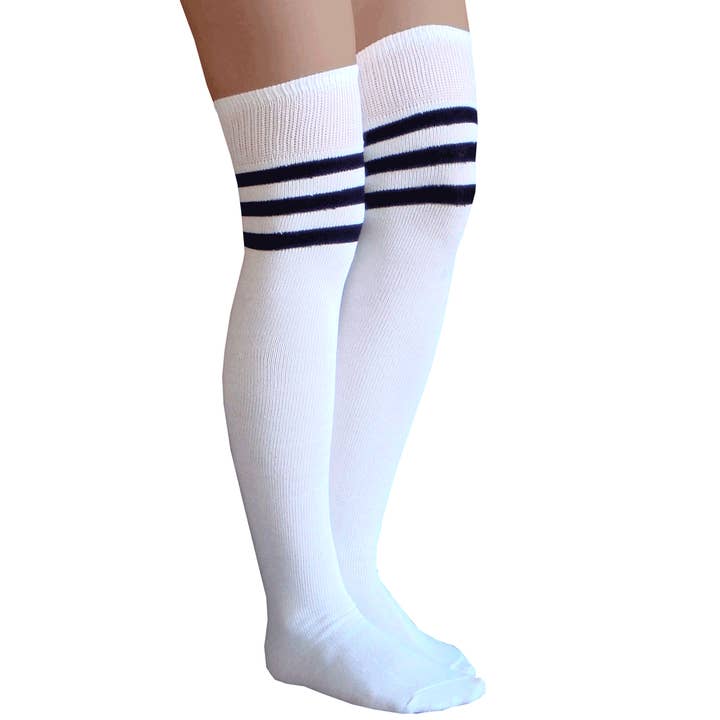 White/Black Thigh Highs for wholesale by Chrissy's Socks