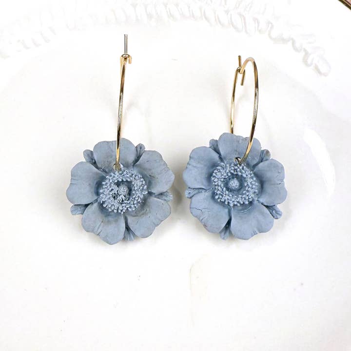 Eden + Willow Collective - Wholesale Hoop Earrings - Light Blue Poppy Hoop Clay Earring1
