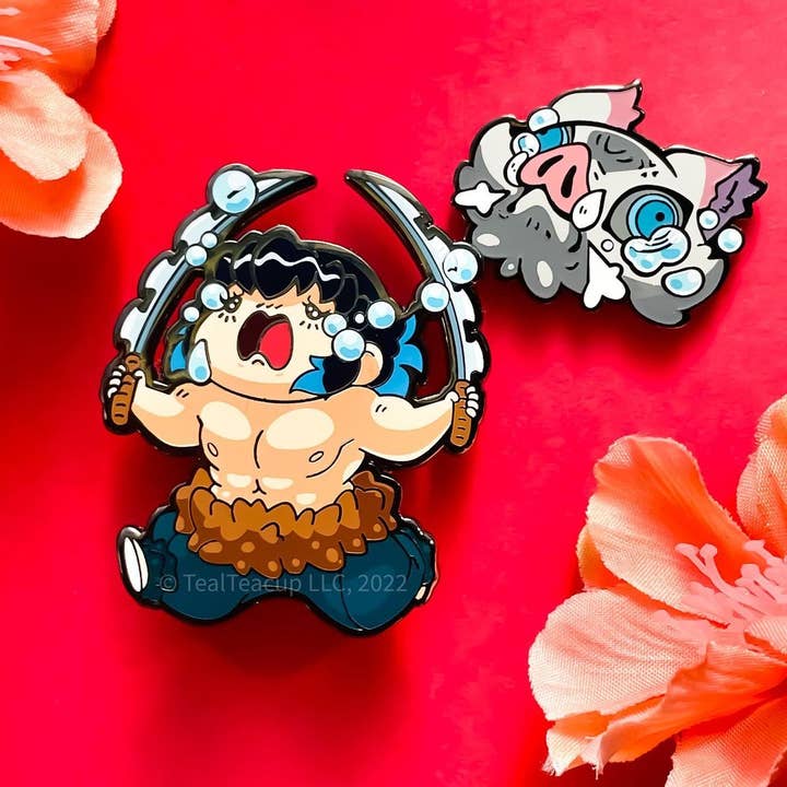 TealTeacup - Wholesale Lapel Pin/Button - Inosuke-Cry Pin with Magnetic Mask