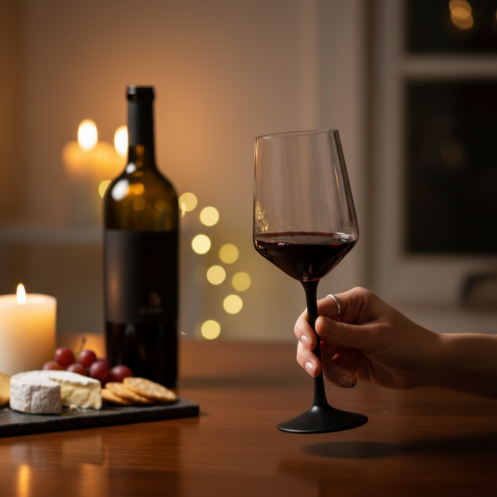 Kadra Kitchenware - Vente Verres à vin - Vikko Decor - Verre à vin noir mat, soufflé à la main, 11 oz1