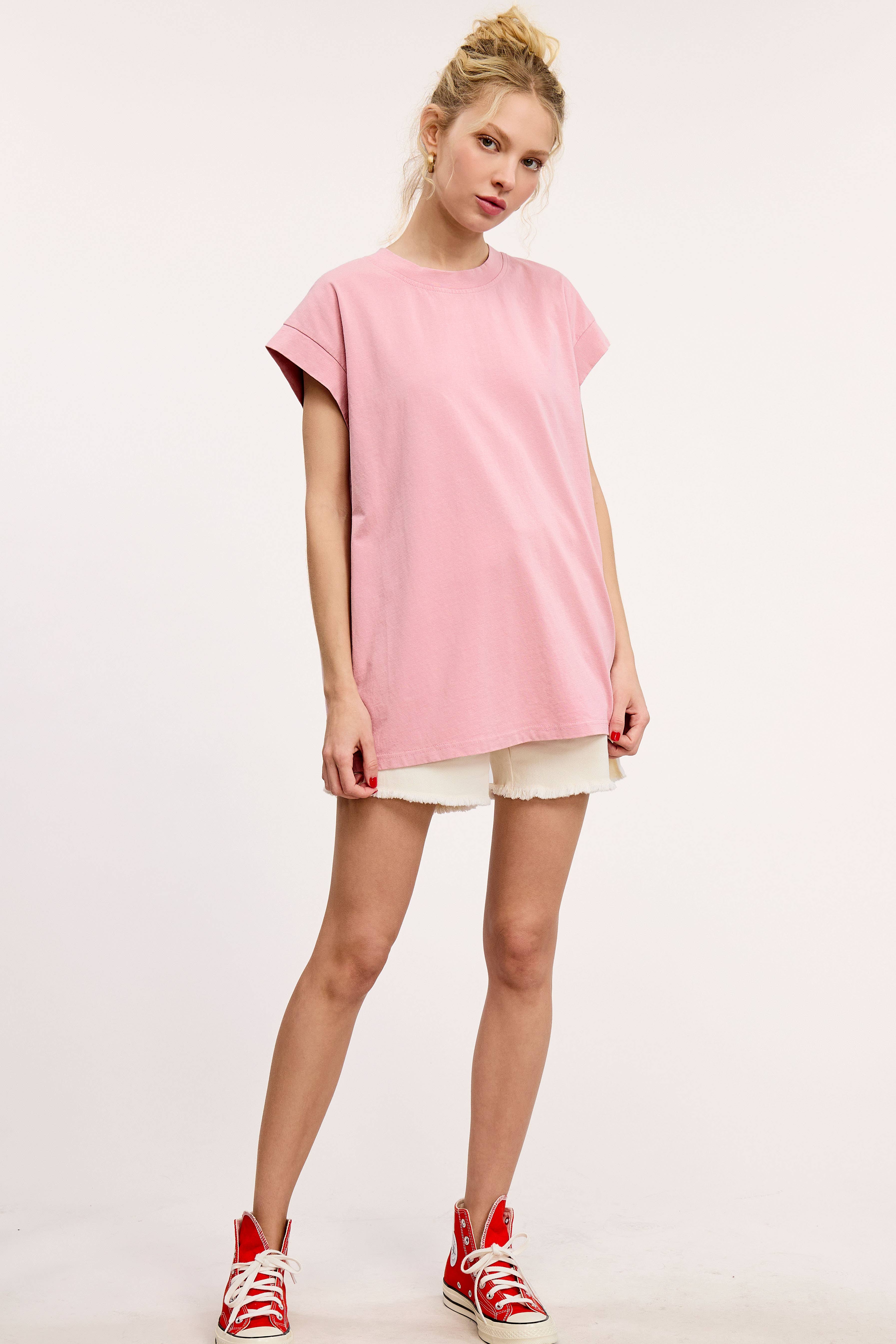 La Miel – wholesale Tunika - Dam – MCT7689-Mineraltvättad Kortärmad topp med rund halsringning8