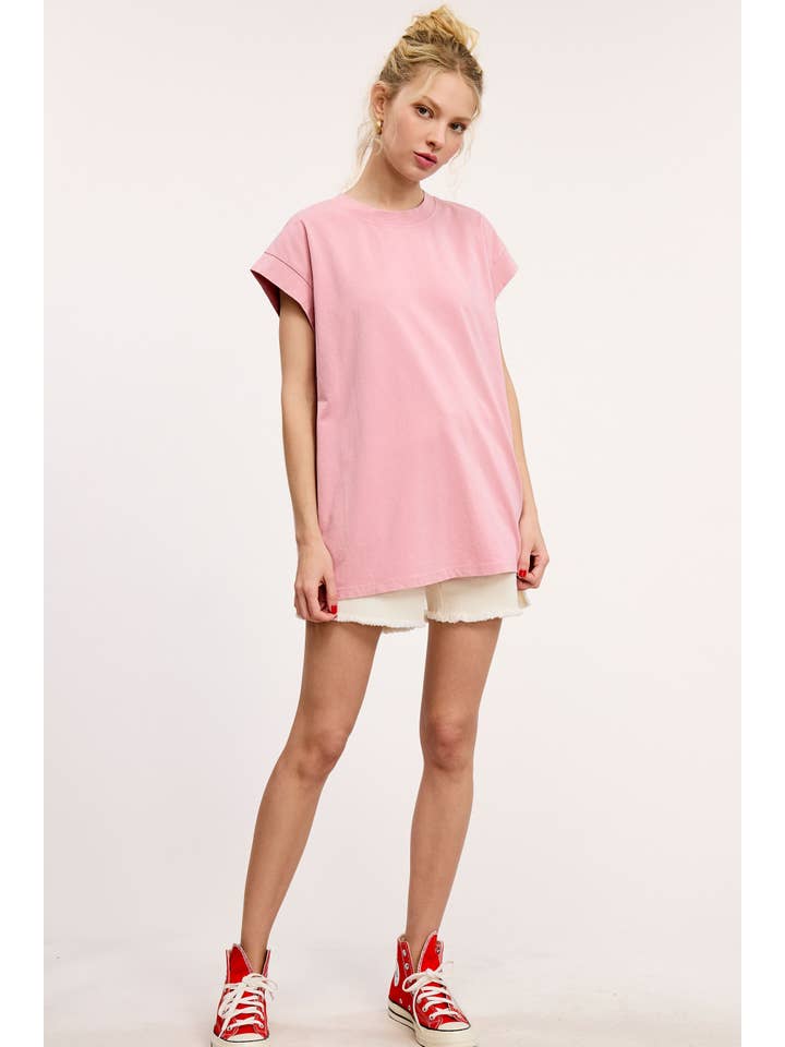 La Miel - Vente Tunique – femme - MCT7689-Haut à manches courtes et encolure ras-du-cou délavé au minéral8