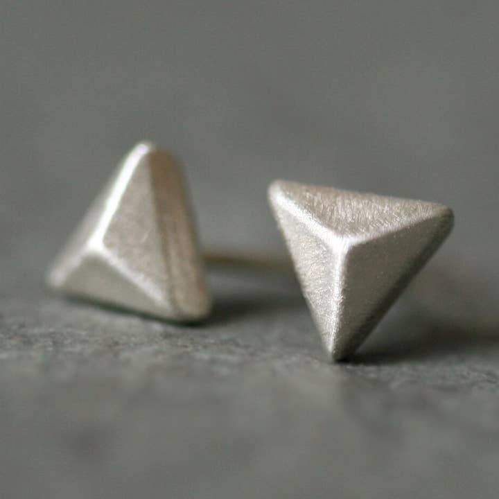 Triangle Pyramid Stud Earrings in Sterling Silver for wholesale by Michelle Chang