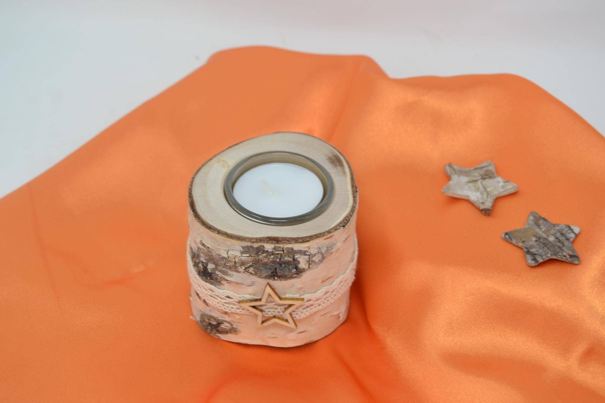 Huizbirn - Vendita all'ingrosso Portacandele - Decorazione natalizia con legno di betulla e candela a tea light, pezzo singolo fatta a mano2