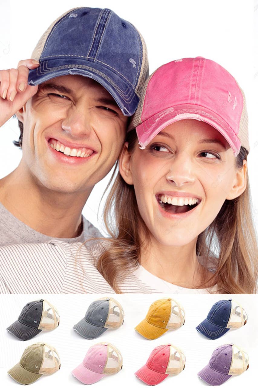 Hana - Wholesale Baseball Cap - Women's - C.C Distressed Washed Mesh Back Baseball Cap10