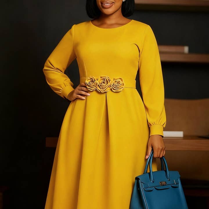 Afrikanisches Blumen A-Linien-Kleid Elegant Lässig Langarm für den Großhandel von DREAM VERA APPAREL