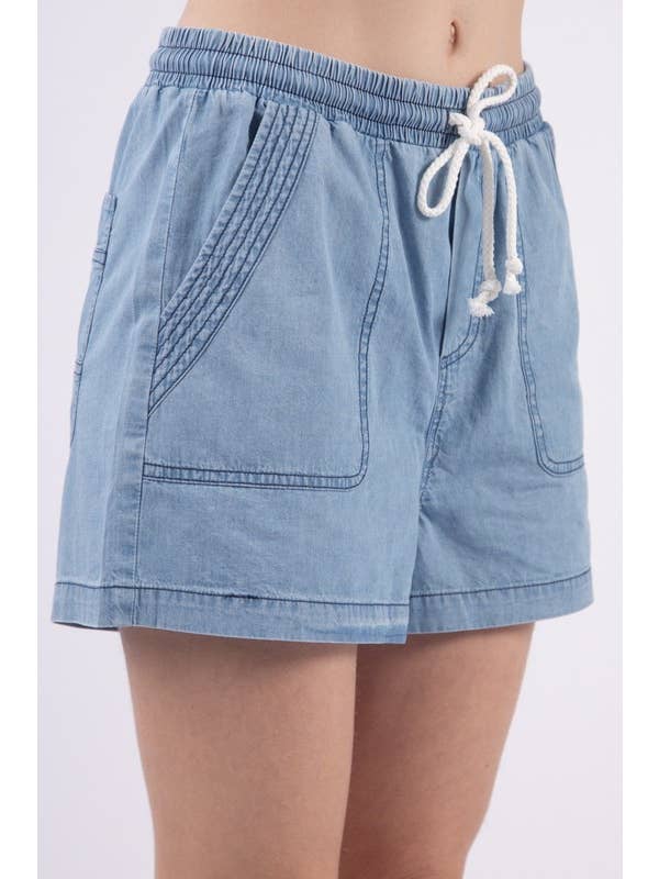 Vanilla Monkey - Wholesale Shorts - Women's - High Waist Washed Chambray Denim Shorts