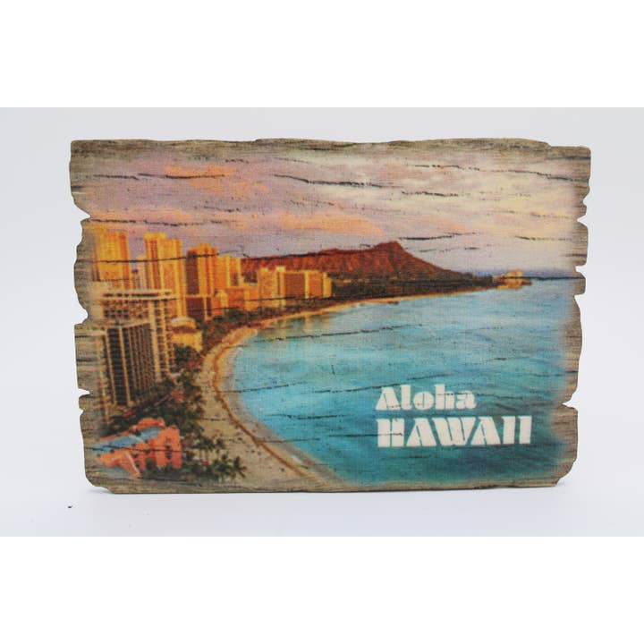 Hawaii Waikiki Weathered Wood Postcards Magnets & Tags for wholesale by DaydreamHQ