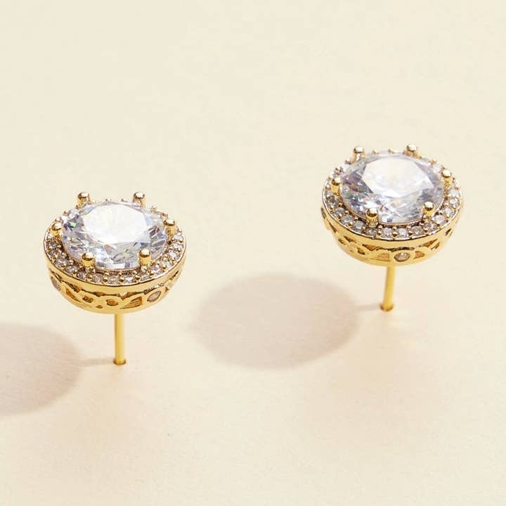 Chic Round Glass Stone Gold-Dipped Stud Earrings for wholesale by Frem