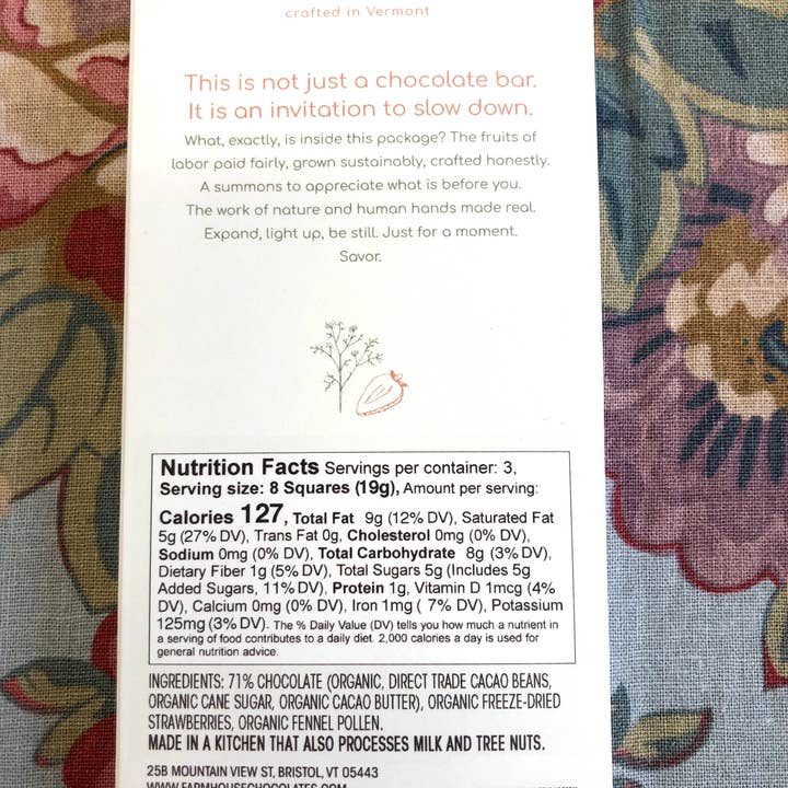Farmhouse Chocolates - Wholesale Chocolate Bar - 71% Organic Chocolate Bar w/ Fennel Pollen & Strawberries5