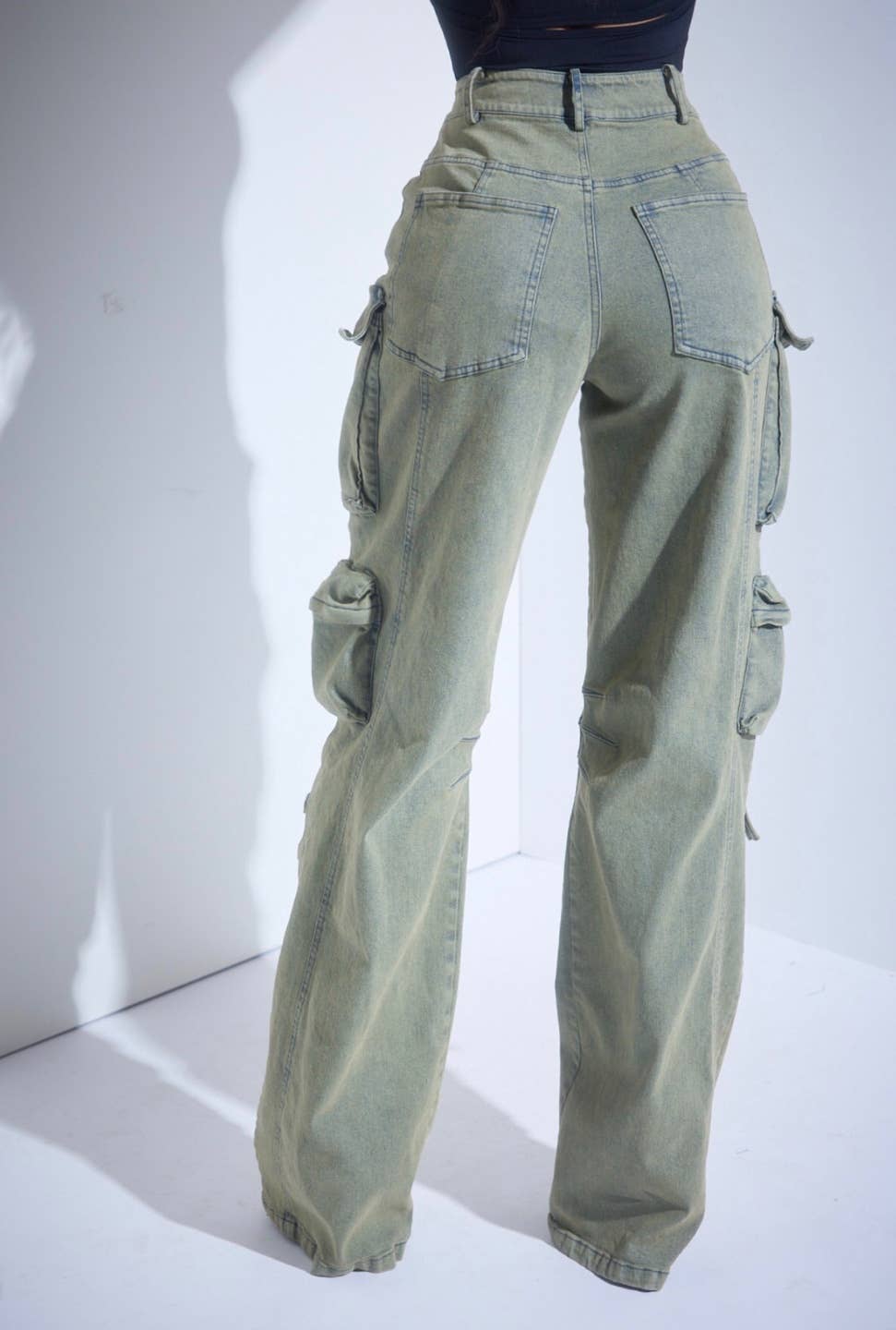 Grøn Grøn stretch denim cargo-bukser for engroshandel på Faire3