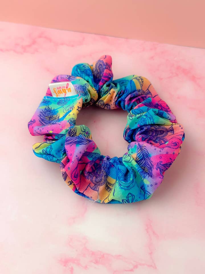 Chakra - Colourful spiritual print classic scrunchie for wholesale by ThatsSewLauraUk