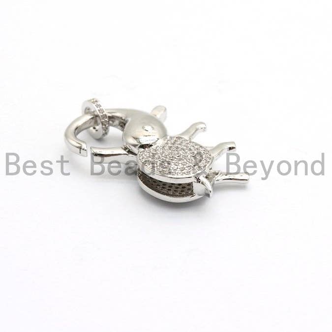 BestBeads&Beyond - Wholesale Individual Charm/Pendant - CZ Micro Pave Elephant Lobster Claw Clasp, Cubic Zirconia Pave elephant Connector/Clasp/link, Silver/Black/ Rose Gold/Gold,17x35mm, sku#H1302