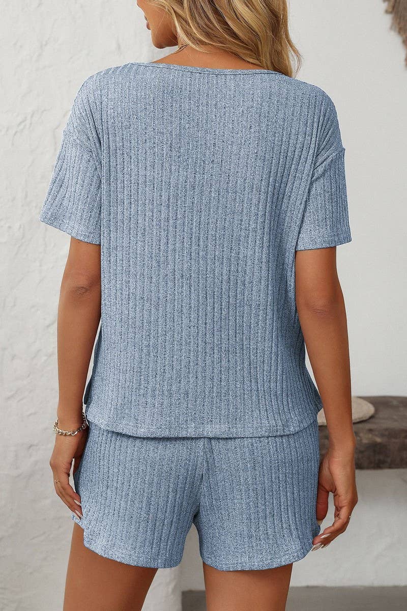 NINEXIS - Vente Ensemble de vêtements d'intérieur – femme - ENSEMBLE DE MAISON À MANCHES COURTES RAYÉ DE COULEUR UNIE CWSTB16638