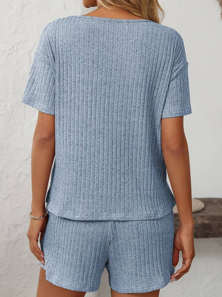 NINEXIS - Vente Ensemble de vêtements d'intérieur – femme - ENSEMBLE DE MAISON À MANCHES COURTES RAYÉ DE COULEUR UNIE CWSTB16638