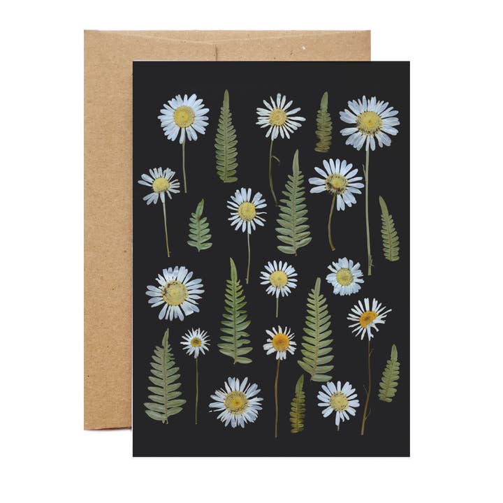 Cartão do Dia-a-Dia com Margaridas Selvagens em Fundo Preto por atacado de Seek & Bloom Creative Co.