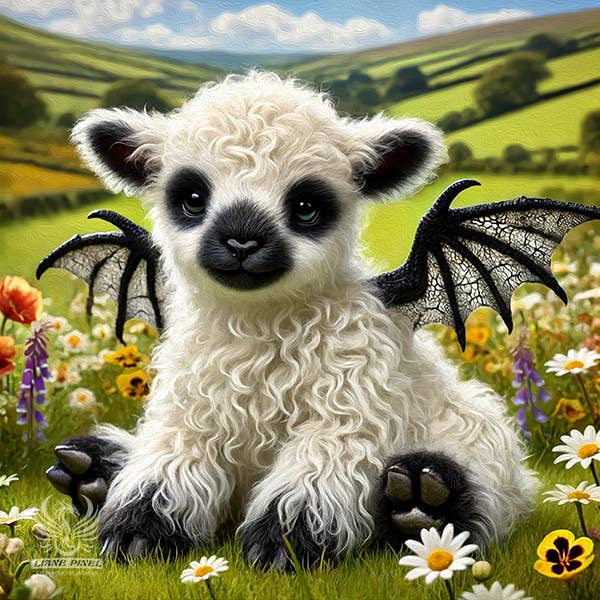 Photo lustrée non encadrée de Landon the Lamb Dragon de 8 x 8 po pour la vente par Liane Pinel Design