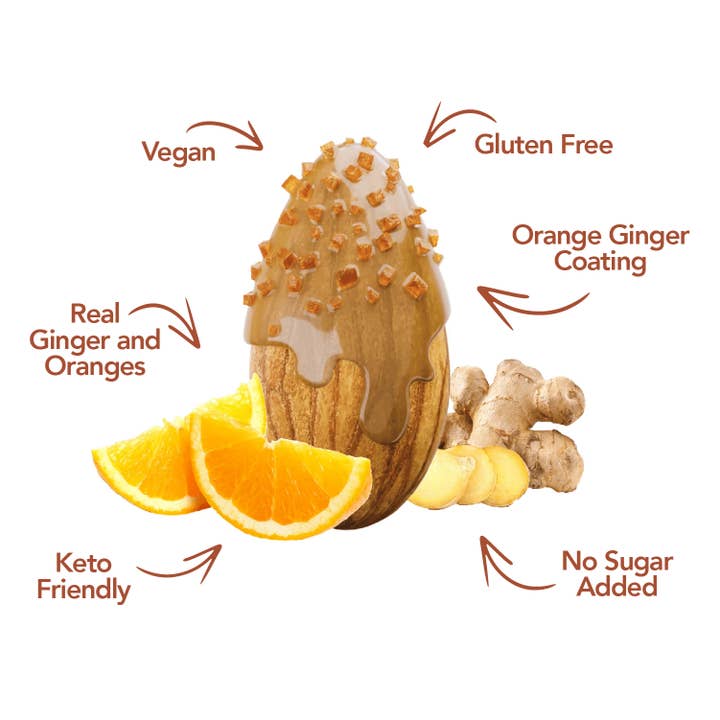 Earthside Farms - Wholesale Nuts - Orange Ginger Almonds - Vegan Candied Nuts 4oz Snack2