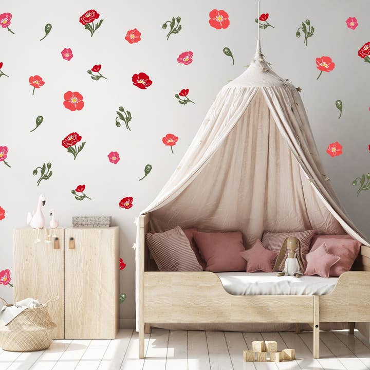 Floral Poppies Wall Stickers, Nursery Wall Stickers, Flower Wall Stickers, Children's Wall Decor, Kid's Room, Girl's Bedroom, Floral Decals for wholesale by Hello Beautiful Designs