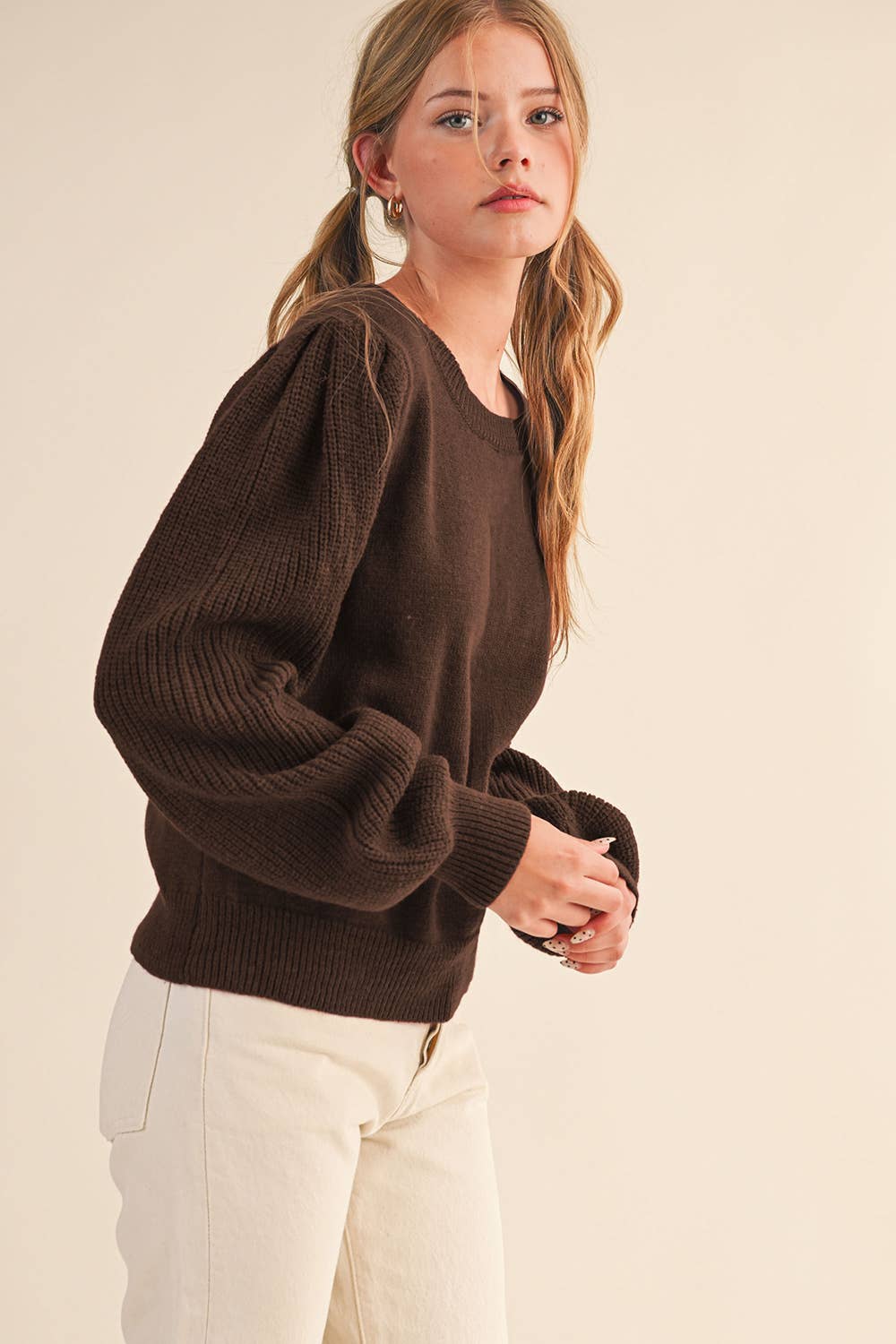 &MERCI - Wholesale Knit Sweater - Women's - RIBBED PUFF SLEEVE SWEATER MSW109511