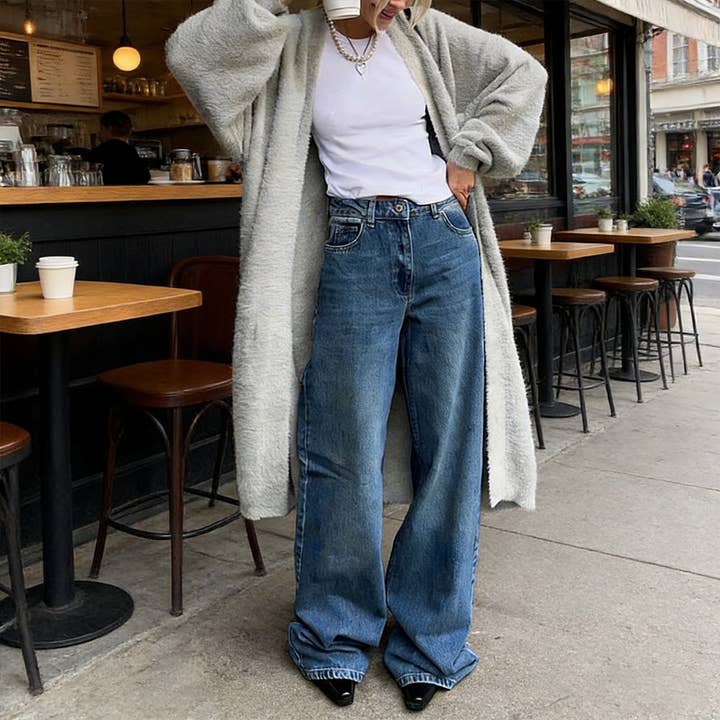 Cardigan senior à col en V, couleur unie, avec ceinture à nouer à la taille pour la vente par Lily Clothing