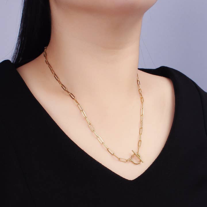 Aim Eternal - Wholesale Link & Chain Necklace - 14K Gold Filled Toggle Clasps Paperclip Chain 19in Necklace