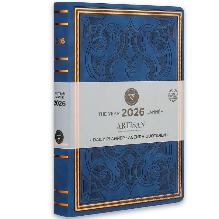 Agenda Giornaliera Artigianale Blu 2026 per la vendita all'ingrosso da parte di Victoria's Journals