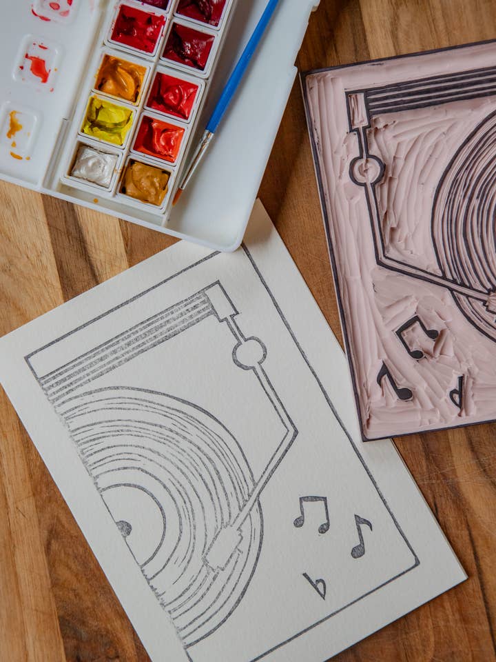 5X7 Record Player DIY Watercolor Art Card Kit for wholesale by Ashes & Arbor