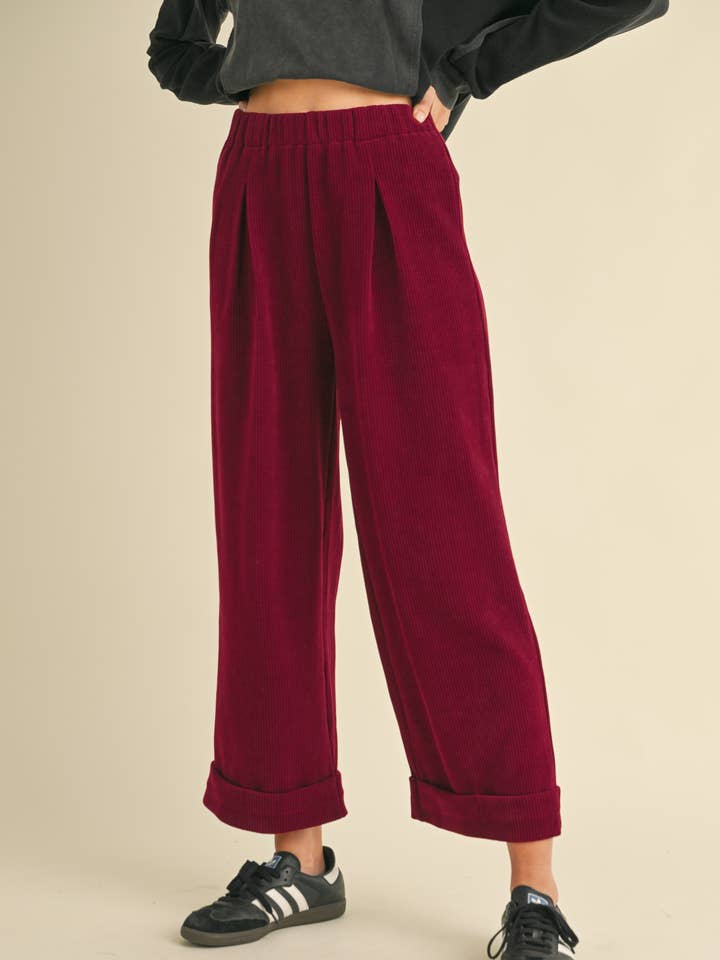 Heyson - Wholesale Pants - Women's - LP1017 High-Waisted Pleated Corduroy Pants