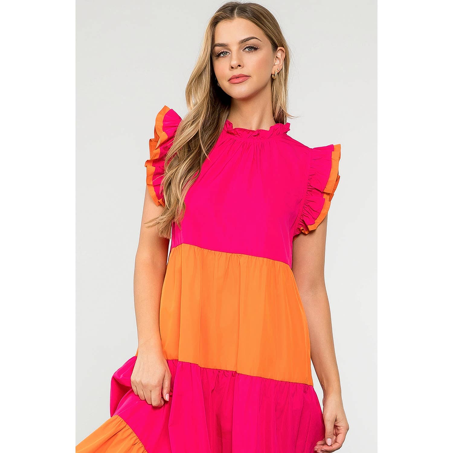 MAGENTA Färgblockerad Midiklänning i Poplin för wholesale på Faire7