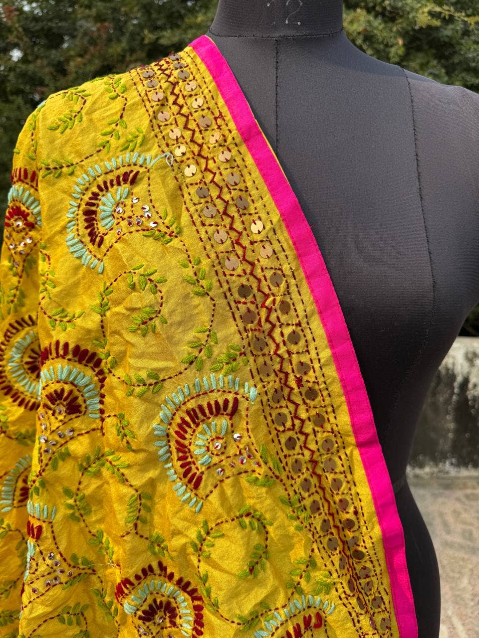 bhavnas boutique - Wholesale Wrap - Women's - Yellow Cotton Scarf Embroidery Thread Work Phulkari Dupatta2