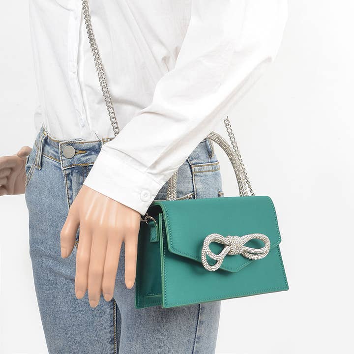 3AM BY H&D ACCESSORIES - Wholesale Top Handle Bag - Women's - RHINESTONE RIBBON HANDLE FLAP BAG