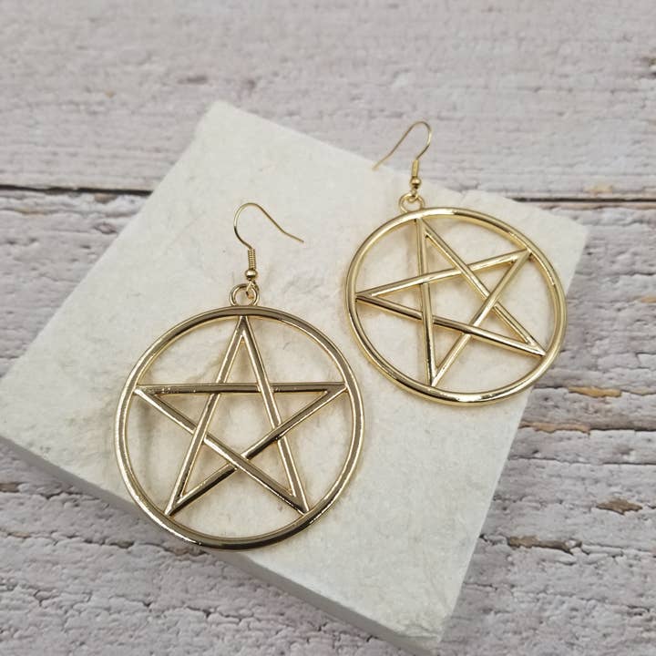 Treasure Wholesale - Wholesale Dangle Earrings - Large Pentagram Earrings - Gold & Silver