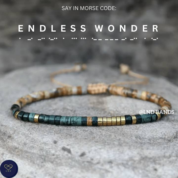 Morse Code "ENDLESS WONDER" Bead Bracelet: Kambaba Jasper, Inspiration, Motivation, Support, Encouragement, Affirmation, Meaningful, travel for wholesale by LND Bands