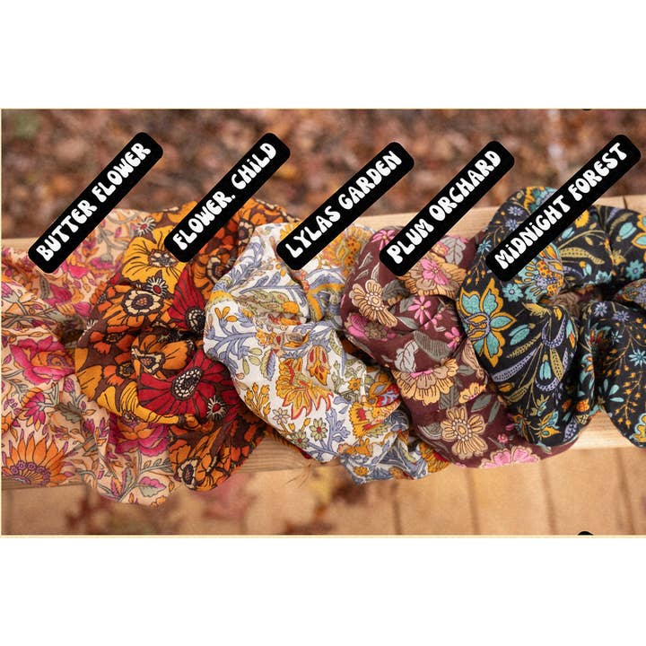 Gardenbelle Shop - Wholesale Scrunchie - Women's - Boho Oversized Silk Floral Hair Scrunchies, Hippie Bohemian