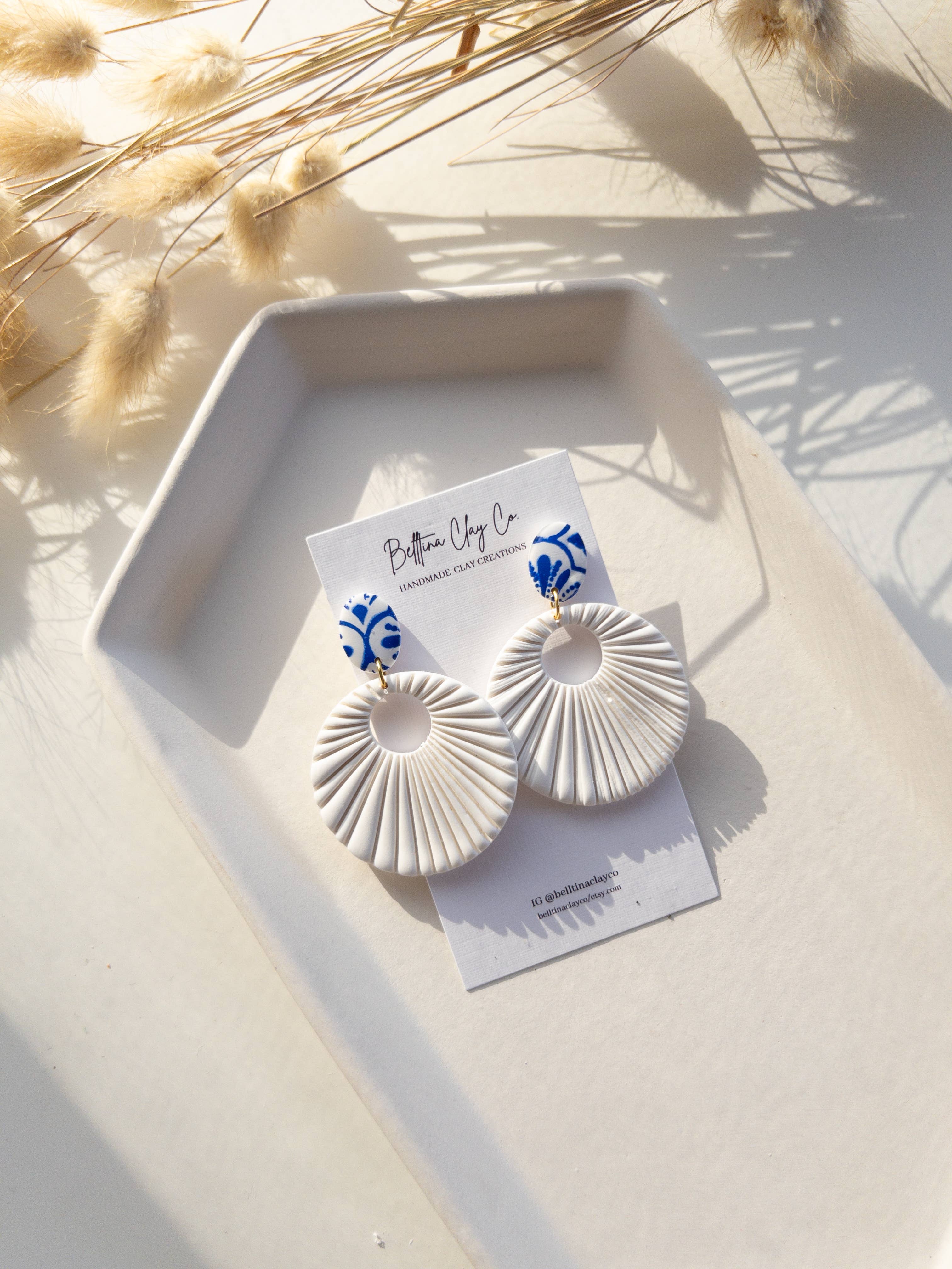 Belltina Clay Co. - Wholesale Dangle Earrings - Aqua White and Blue Clay Earrings5