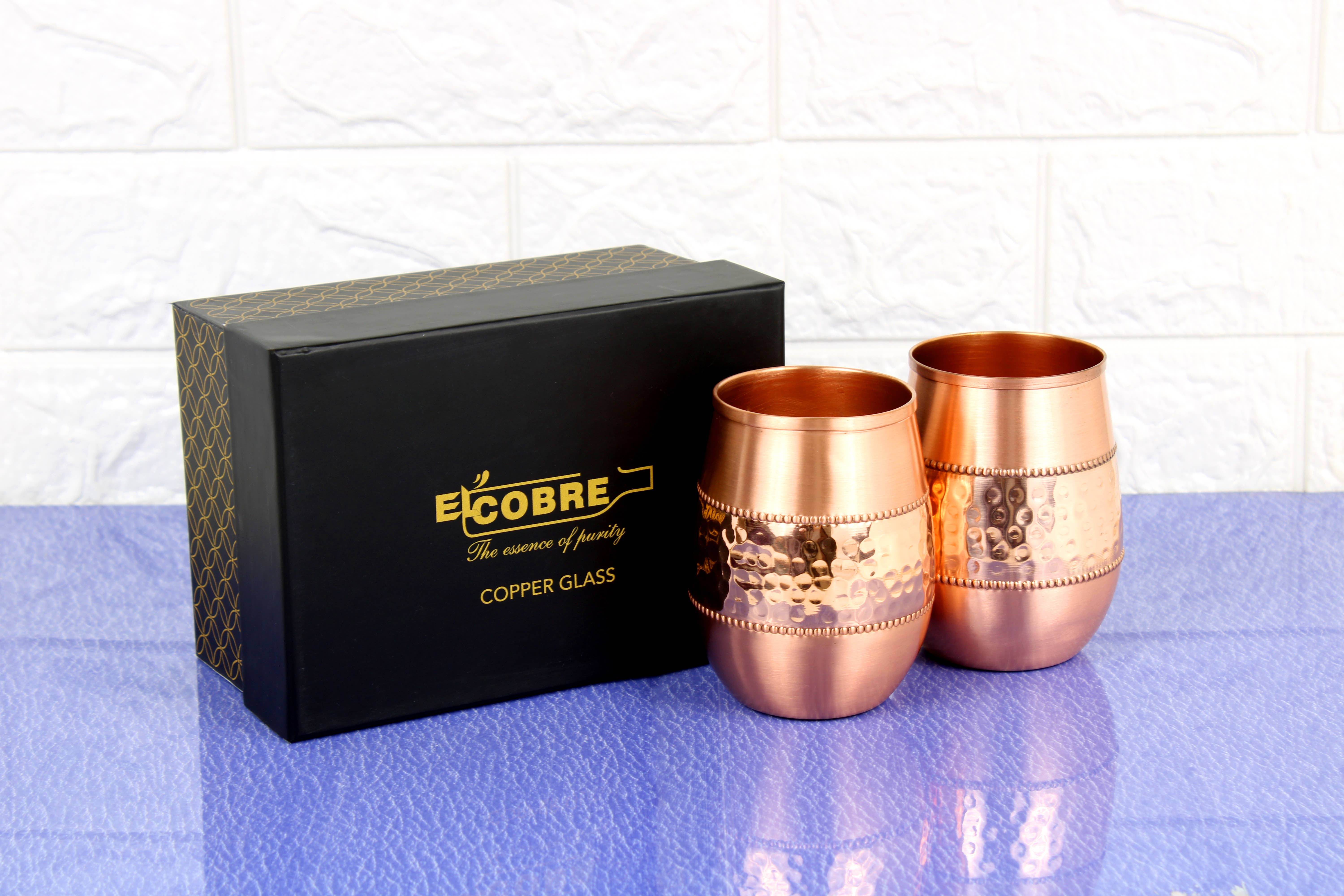 El'Cobre-Ecozonelifestyle – Großhandel Trinkglas/Tasse – Kupfer-Gläser-Set Mid-Sequence im Geschenkbox (2 Gläser)3