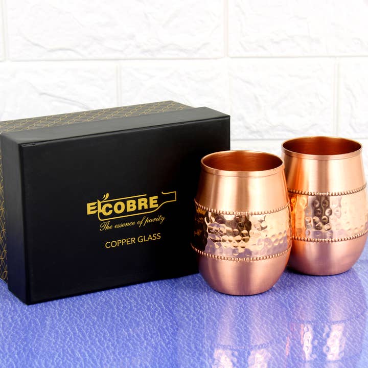 El'Cobre-Ecozonelifestyle – Großhandel Trinkglas/Tasse – Kupfer-Gläser-Set Mid-Sequence im Geschenkbox (2 Gläser)3