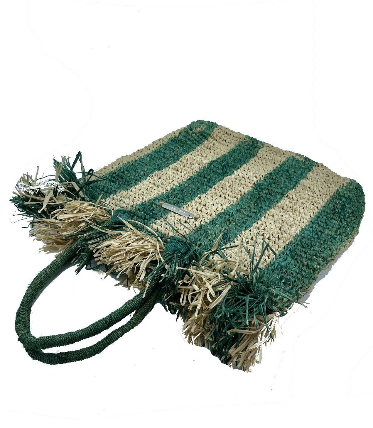 Twenty Violets - Vente Sac de plage - Sac à main rayé vert en raphia naturel recyclé1