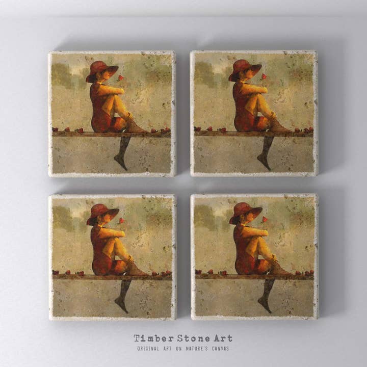 ETHNIC0573 - Set med 4 underlägg av natursten för wholesale av Timber Stone Art