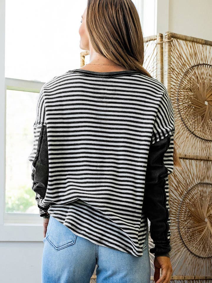 FASHION BLVD - Wholesale Knit Top - Women's - FB Stripe Patchwork Thermal Knit Drop Shoulder Top16