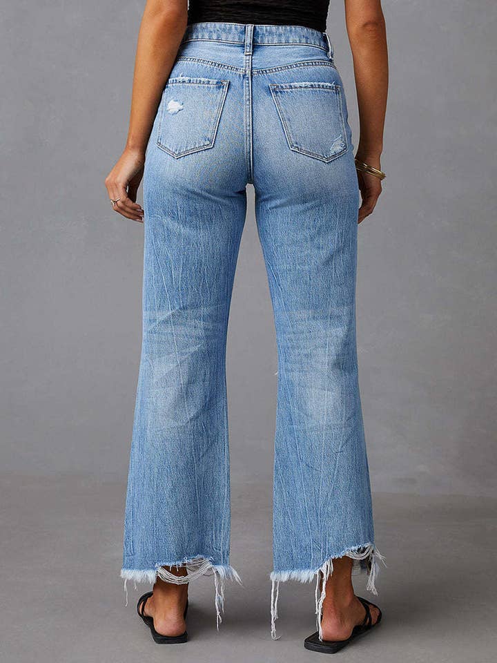 BLUE Distressed Flared Jeans for wholesale on Faire