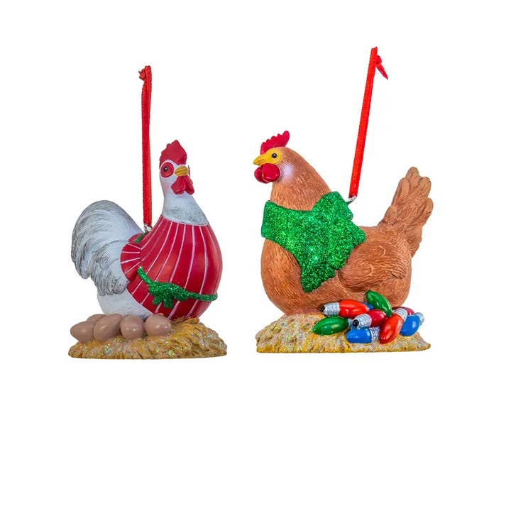 3" Resin Chicken On Nest Ornament 2 Assorted for wholesale by Kurt S. Adler, Inc.