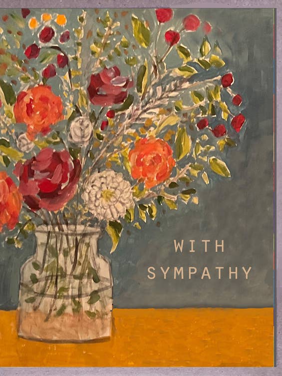 Fleurs sur fond jaune. Sympathie. Brenda Olson pour la vente par Blueberry Road Cards